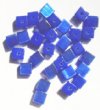 30 6mm Sapphire Fiber Optic Cat Eye Cube Beads